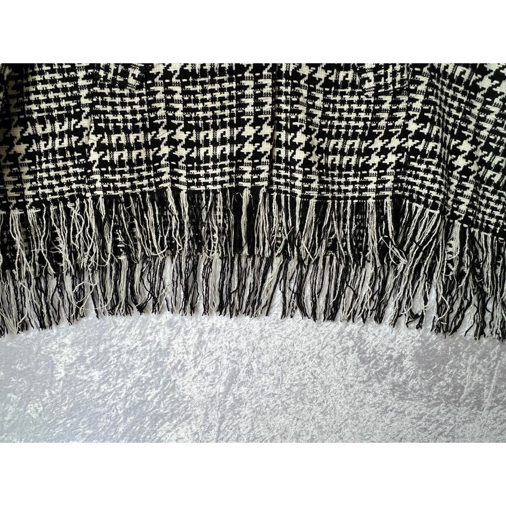 For Cynthia Houndstooth Hooded Fringe Jacket Women's Size Small - Picture 6 of 13